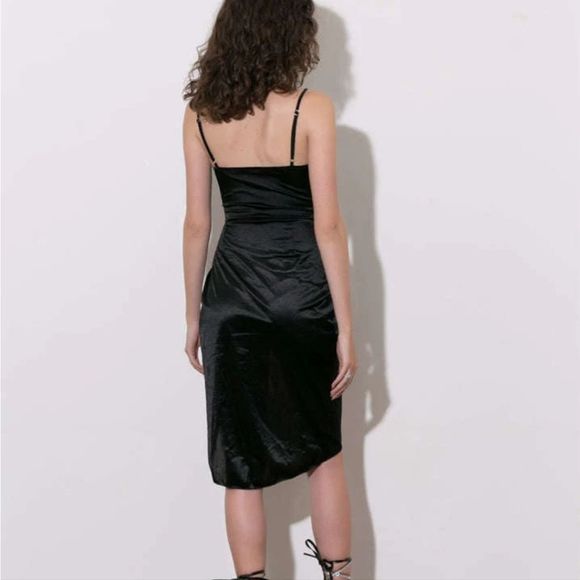 New Black Satin Midi Dress - Picture 2 of 4